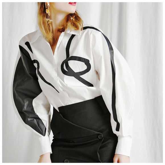 Black & White Vegan Leather Scroll Top - Picture 2 of 7